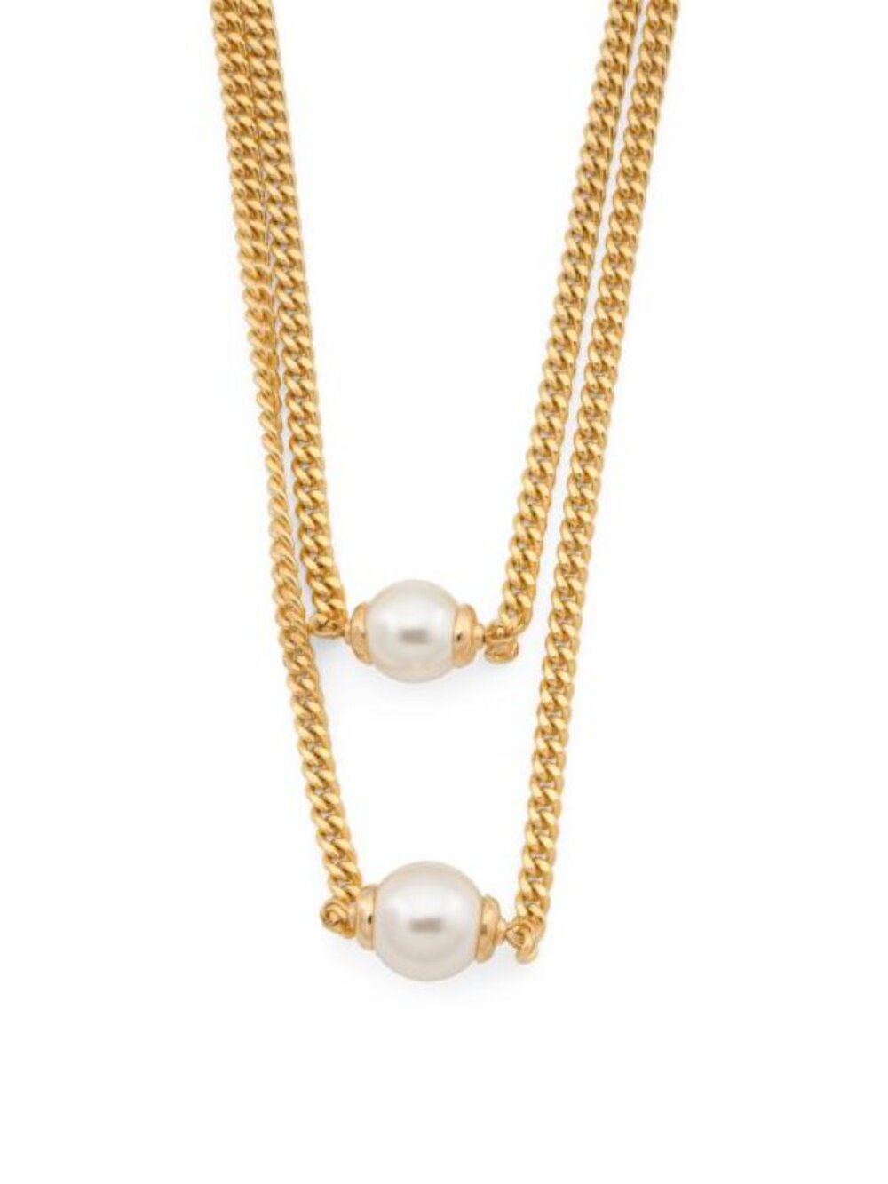 BEN AMUN Gold Plated Double Chain Necklace With Pearls - Picture 1 of 2